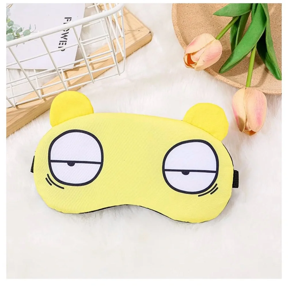 New 3 Pk Blackout Sleep Masks Cartoon Silky Yellow Blue Gray Black Adjustable OS